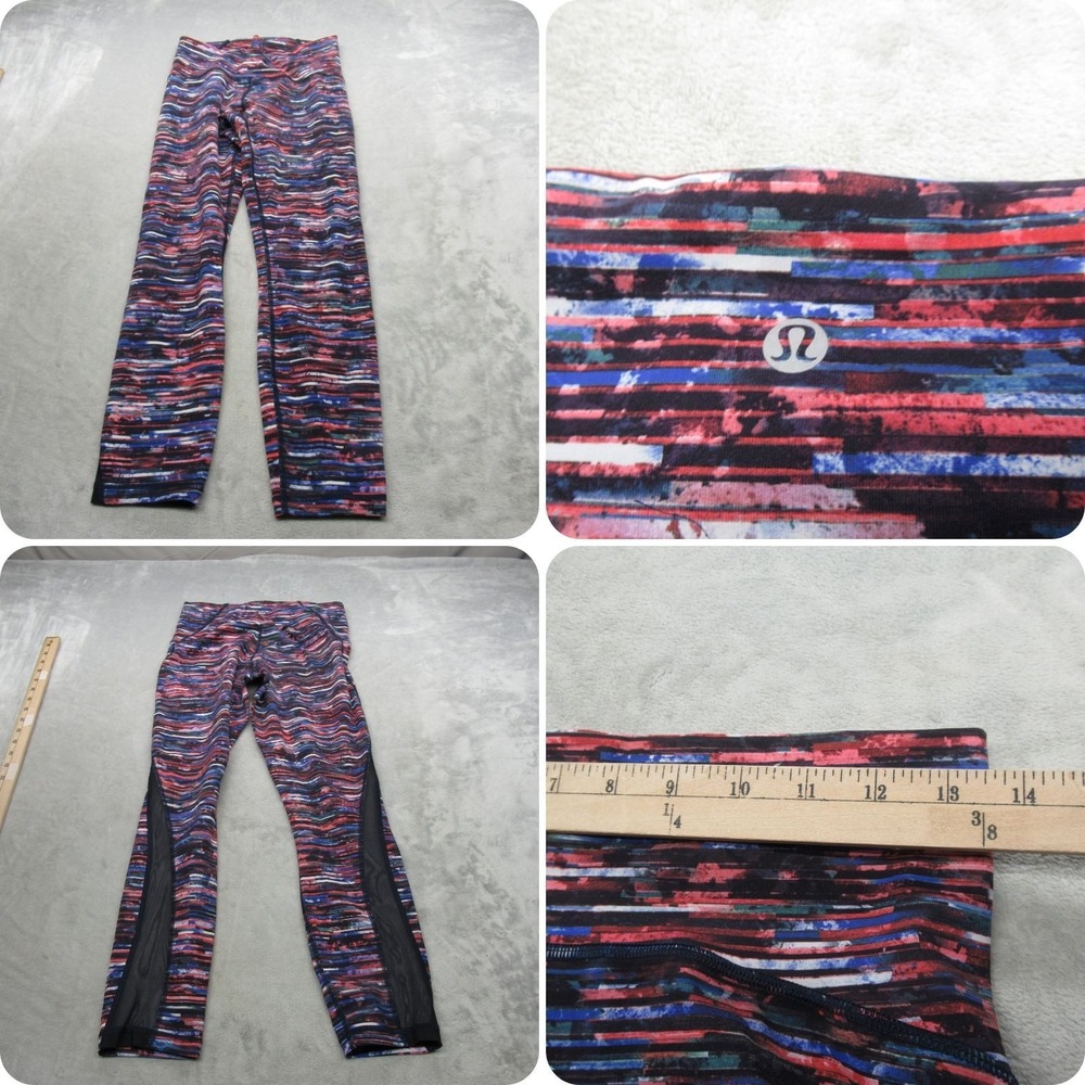 Lululemon Leggings Womens 8 Blue Abstract Mesh Panel‎ Train Times 7/8 Pant 27x25
